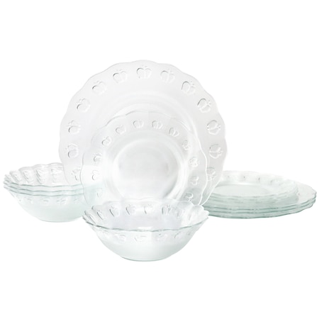 Gibson Home 12 Piece Apple Delight Textured Glass Dinnerware Set in Clear 141520.12