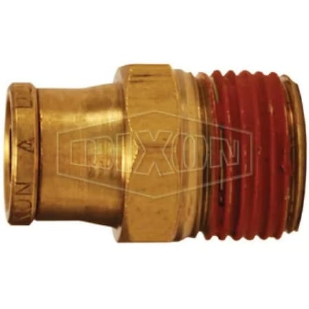 Dixon Push-In Connector, 1/4 x 3/8 in Nominal, MNPT x Tube, Brass, Domestic AQ68DOT6X4
