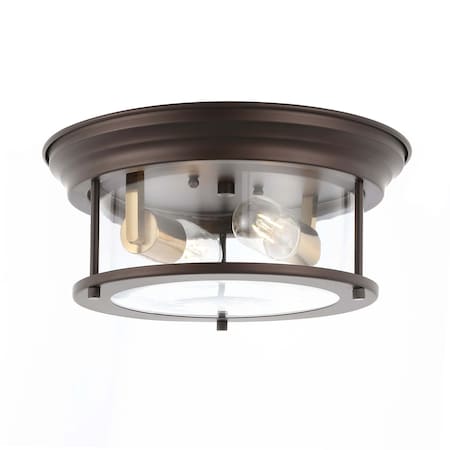 Jonathan Y Lauren 13.25" 2-Light Metal/Glass LED Flush Mount, Oil Rubbed Bronze/Brass Gold JYL7446E