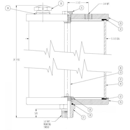 Oil-Rite Oil Cup 1 Gal Acrylic 1/2 Male Npt 3/4 Npt Vent Plug & 1/4 Npt Inlet In Top Plate YB4253-17