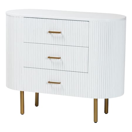 Bali & Pari Beyla Mid-Century White Fluted Wood and Gold Metal 3-Drawer Dresser 249-13931-ZORO