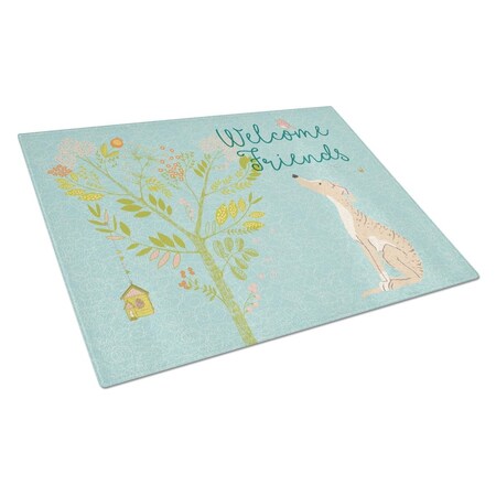 Carolines Treasures Welcome Friends Brindle Greyhound Glass Cutting Board, Large BB7591LCB