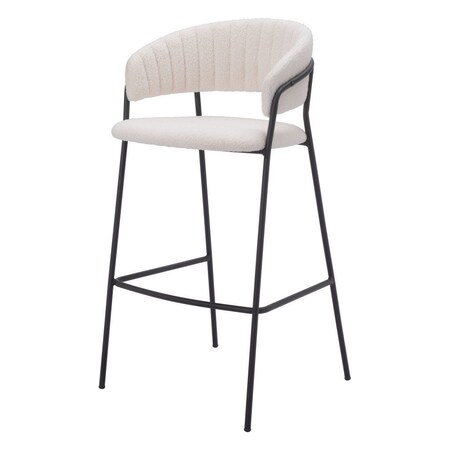 Homeroots Set of Two 30" Cream and Black Shearling and Steel Low Back Bar Height Bar Chairs 555735