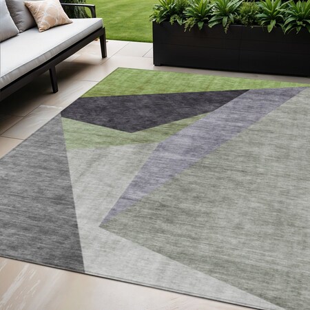 Homeroots 5' X 8' Sage Green And Charcoal Abstract Washable Indoor Outdoor Area Rug 582885