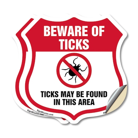 Signmission Beware Of Ticks Shield Sign Ticks May Be, 12 inch X 12 inch, Vinyl Decal, 2PK SHI-D-2PACK-12-362