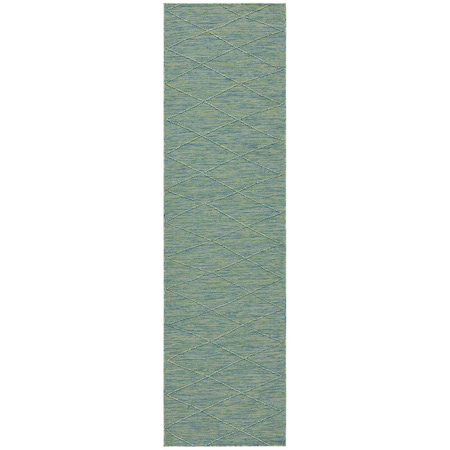 Homeroots 8' Blue And Green Geometric Indoor Outdoor Runner Rug 552705