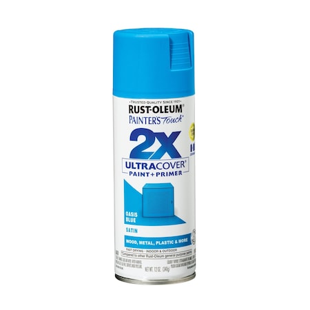 Rust-Oleum Painter's Touch 2X Ultra Cover Spray Paint, Oasis Blue, Satin, Solvent, 12 oz 334085