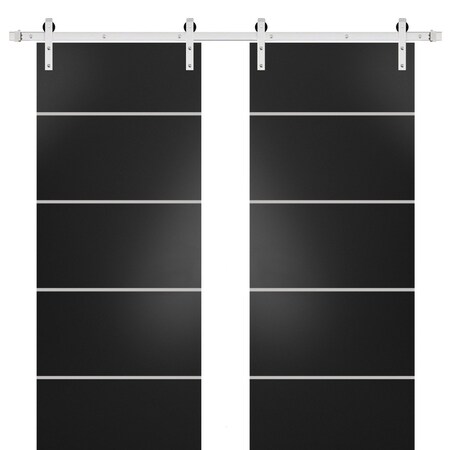 Sartodoors Sturdy Double Barn Door with Hardware, Planum 0210 Black Matte and Aluminum Strips, 13FT Rail Hange PLANUM0210DB-S-BLK-84 x 84 (2* 42x84)