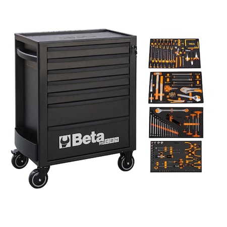 Beta RSC24 Black 7-Drawer Rolling Tool Cabinet with 207 Piece SAE Tool Set ZUS46795924