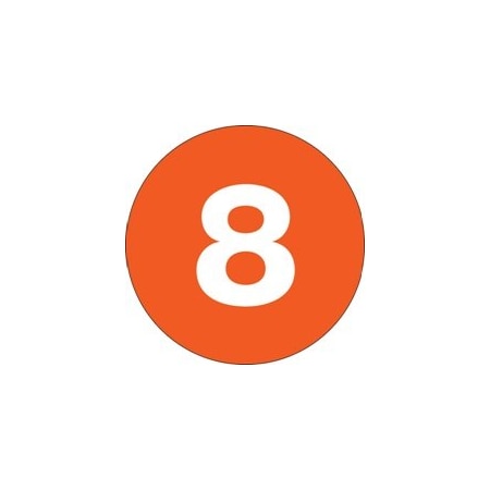 Bubblefast 1'' Circle - ''8'' Orange Number Labels BFDL6758