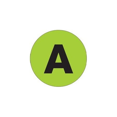Bubblefast 2'' Circle - ''A'' Fluorescent Green Letter Labels BFDL7001