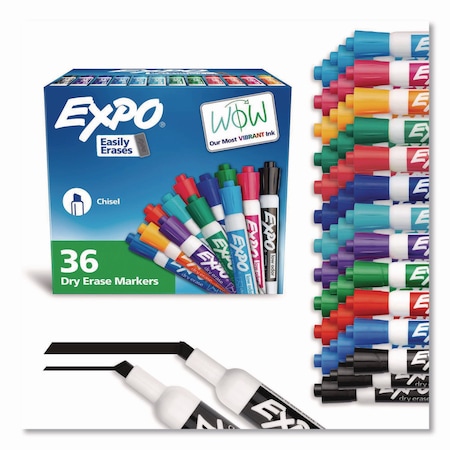 Expo Low Odor Dry Erase Vibrant Color Markers, Broad Chisel Tip, Assorted Colors, 36PK 2135174A