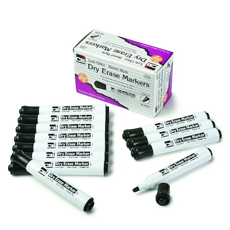 Charles Leonard Dry Erase Markers - Barrel Style, Black/Chisel, 12PK 47920
