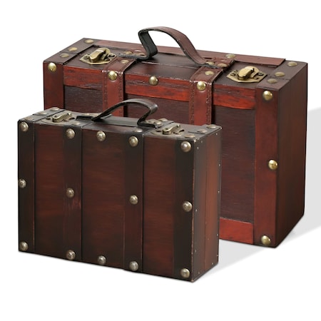 Vintiquewise Wooden Vintage Luggage Trunks - Antique Carry on Suitcase Storage Box with Hinged Lids, PK2 QI003013.2