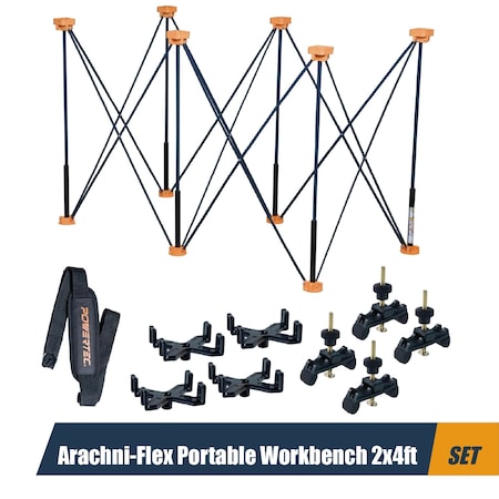 Powertec Arachni-Flex Portable Workbench 2x4ft Collapsible Workstand - 2500 lbs Capacity 36 Inch Work Height 71926