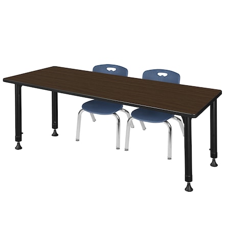 Regency Kee Adjustable Classroom Table W/ 2 Andy Stack Chairs, 72 in W, 30 in L, Neo Walnut MT7230NWAPBK45NV