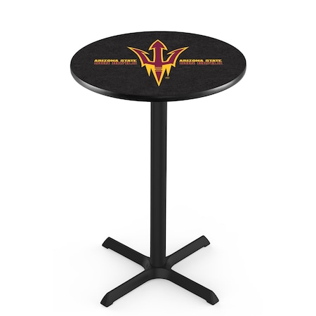 Holland Bar Stool Co 36" Blk Wrinkle Arizona State Pub Table, Pitchfork, 36" dia. Top L211B3636ArizSt-F