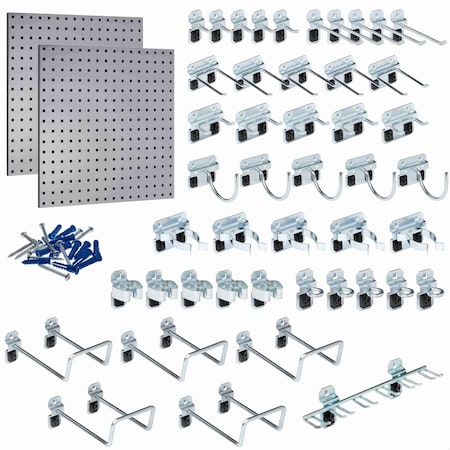 Triton Products 46 pc LocHook Assortment W/ (2) 24" W x 24" H Gray 18-Gauge Steel Square Hole Pegboards LB1-GKit