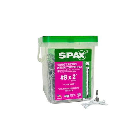 Spax #8 x 2 in Wood Composite Double Thread Screws Powertrim Trim Head T-Star Plus Pail, 425PK 3241830400508