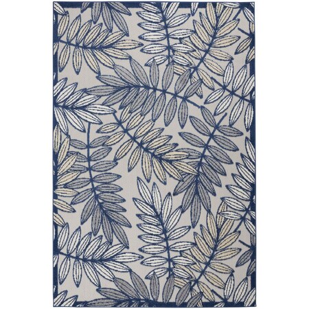 Homeroots 6' X 9' Navy Blue And Beige Botanical Leaves Indoor Outdoor Area Rug 546680