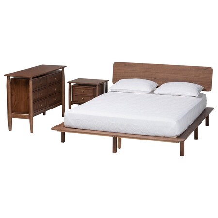 Baxton Studio Alyssa Japandi Walnut Brown Wood Queen Size 3-Piece Bedroom Set 252-13951-13949-13950-ZORO