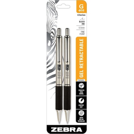 Zebra Pen G-402 Retractable Gel 0.5mm Black 2pk 49212