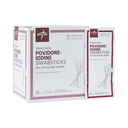 Medline Povidone-Iodine Swabstick, Triple Pack, 750PK MDS093902