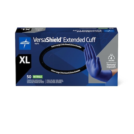 Medline VersaShield Extended Cuff Powder-Free Nitrile Exam Gloves, Size XL, 500PK VS711XL