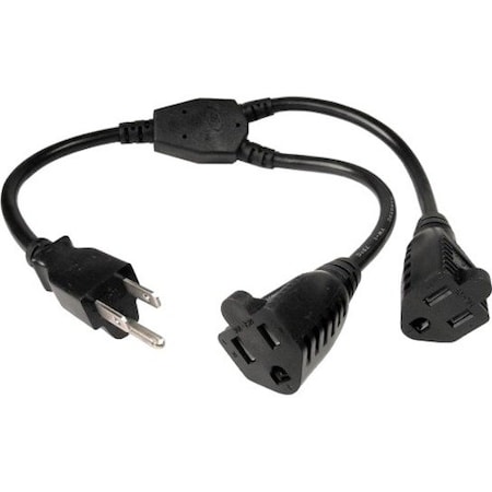 Cable Wholesale Power Y Cord, Black, NEMA 5-15P to Dual NEMA 5-15R, 16AWG, 13 Amp, 14 inch 10W1-04201Y