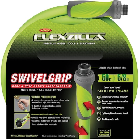 Flexzilla 5/8'' Dia. x 50 Ft. L. Drinking Water Safe Garden Hose with SwivelGrip Connections HFZG550YWS