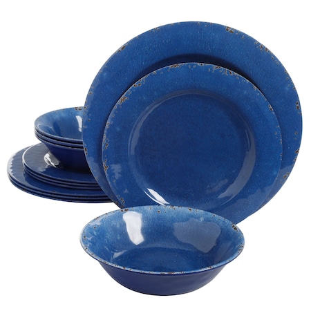 Studio California Mauna 12-Piece Dinnerware Set in Cobalt Blue Crackle Look Decal 114335.12