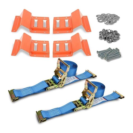 Mytee Products E-Track Wheel Chock and Strap Kit, (4) E-Track Wheel Chocks (Orange), (2) 2in... ETK-ATV-TDK