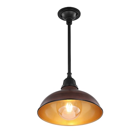 Jonathan Y Jasper 12.25" 1-Light Farmhouse Industrial Indoor/Outdoor Iron LED Pendant, Wood Finish/Copper JYL7611G