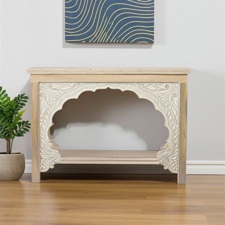 Homeroots 56" Natural Solid Wood Distressed Console Table With Shelf 565172