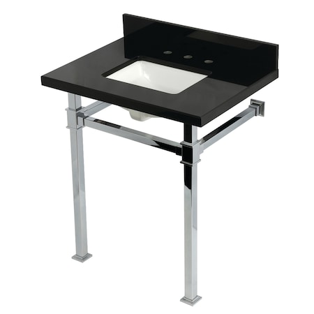 Kingston Brass 30-Inch Black Granite Console Sink with Stainless Steel Legs, 8-Inch, 3-Hole KVPK30KSQ1