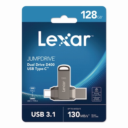 Lexar JumpDrive D400 USB 3.1 Flash Drive, 128 GB, Titanium LJDD400-128GBNU