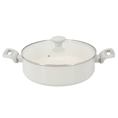 Martha Stewart Everyday Rexford 5 Quart Ceramic Nonstick Aluminum Everyday Pan with Lid in Linen 141017.02