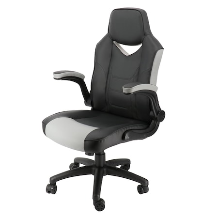 Elama High Back Adjustable Faux Leather Office Chair in Black and Gray ELM-F-009