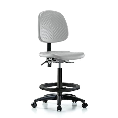 Blue Ridge Ergonomics Poly Chair - High Bench Height with Medium Back, Seat Tilt, Black Foot Ring, & Casters in Gray Poly PHBCH-MB-RG-T1-A0-BF-RC-GRY