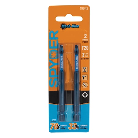 Spyder T20 x 3-1/2-Inch Mach-Blue Driver Bit, 2PK 19642