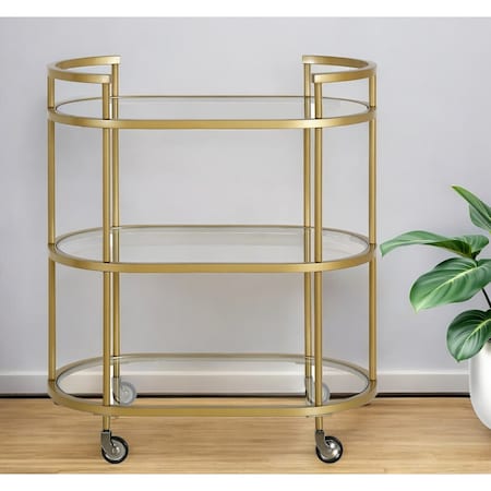 Homeroots Brass Steel And Glass Oval Rolling Bar Cart 530454