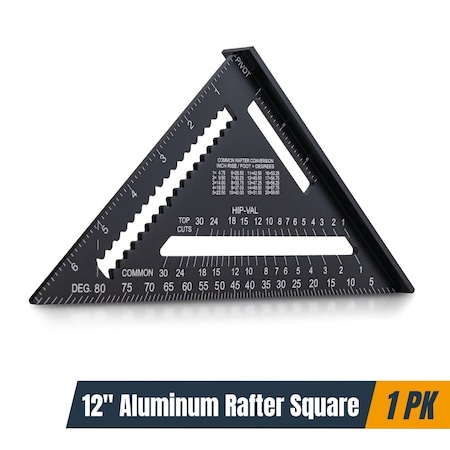 Powertec 12 in. Rafter Square, Aluminum Carpenter Square - CNC Machined Triangle Layout Tool 72323