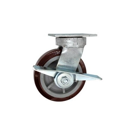 Service Caster 6 Inch Kingpinless Poly on Polyolefin Wheel Swivel Caster with Brake SCC SCC-KP30S620-PPUR-SLB