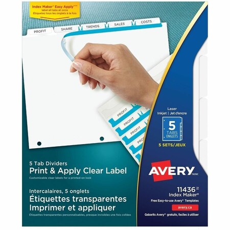 Avery reg Print  Apply Clear Label Dividers  Index Maker Easy Apply Label Strip, White AVE11436