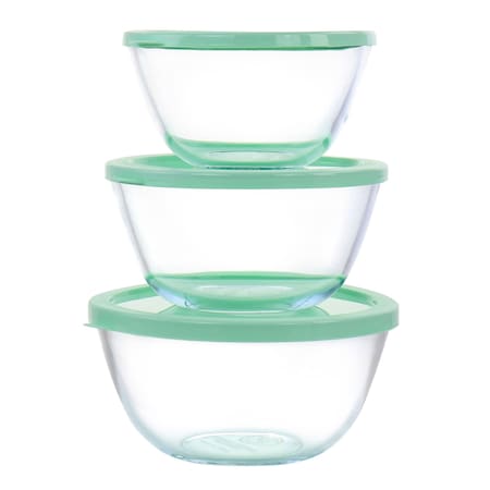 Martha Stewart 6 Piece Borosilicate Glass Prep Bowl Set with Plastic Lids in Mint 98046.06