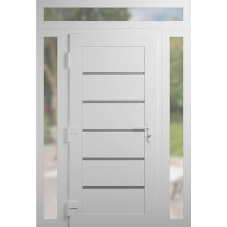 Vdomdoors Front Exterior Prehung Metal-Plastic Door, Manux 8415 White Silk, 2 Side and Top Sidelite Transom,  MANUX8415EXD-WS-W14+32+14xH80+14-LH