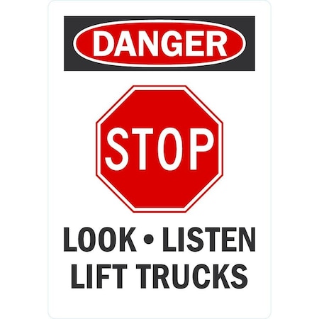 Lyle Stop, Look, Listen Lift Trucks, 3.5x5, Engineer Grade, White G-14564-ED_3.5x5