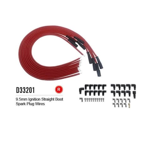 Bous Performance 9.5 mm Ignition Straight Boot Spark Plug Wires, Red D33201RD