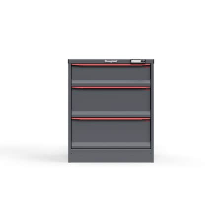 Strong Hold 3 drawer cabinet - (1x 7ft, 2x 10ft) - Red accents - E-Lock w/ Tracking S3036-PPTAS-0305DS