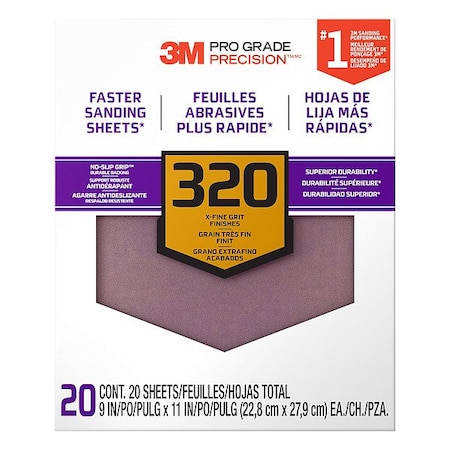 3M Sanding Sheet, 11 in L, 9 in W, PK20 SHCP320-PGP20T